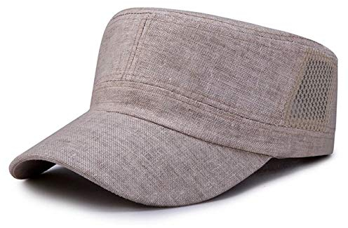 Military Army Cap Herren Flache Baseball Cap Sommer Leinen Atmungsaktive Kappe (Beige)