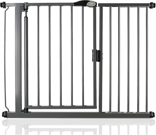 Bettacare Auto Close Pet Gate, 111cm - 118cm, Slate Grey, Pressure Fit Stair Gate for Dog & Puppy, Safety Barrier for Doors Hallways and Spaces, Easy Installation
