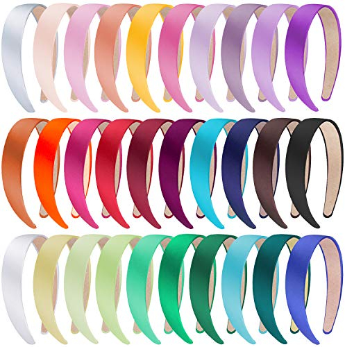 SIQUK 30 Stück Satin Haarreifen Damen Haarreifen Satin Breit Haarreif für Damen und Mädchen, 30 Farben