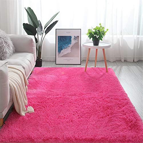 Faux Lammfell Schaffell Teppich Lammfell Schaffell Teppich Longhair Fell Nachahmung Wolle Bettvorleger Sofa Matte (Rose rot,100 * 160 cm)