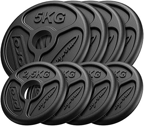 Marbo Sport Olympia Hantelscheiben-Set aus Gusseisen, Gewichte mit Aufnahme Ø51 mm, 4 x 2,5 kg + 4 x 5 kg (Gesamtgewicht 30 kg)