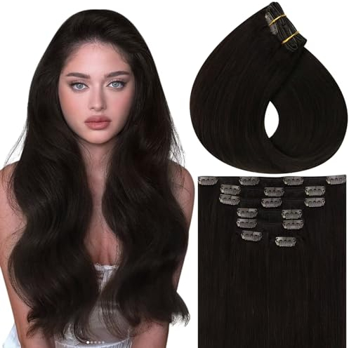 Vivien Clip in Extensions Echthaar Dunkelbraun Echthaar Extensions Clip in Braun Haarverlängerungen 14 Zoll 7Pcs 120g #2