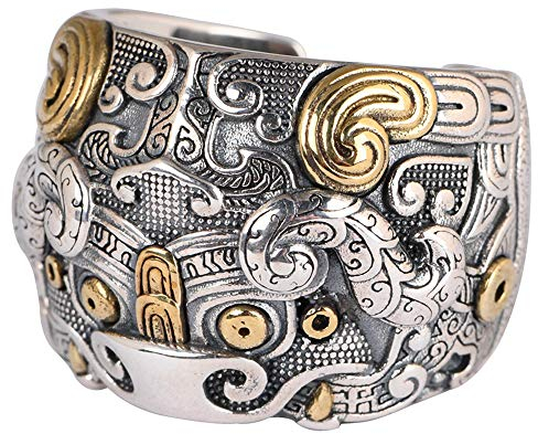 Vintage Groß 925 Sterling Silber Chinesischer Mythisches Tier TAOTIE Ring für Herren Offen und Verstellbar