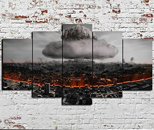DDSDA Wandkunst Leinwanddrucke 5 Stück Leinwand Bilder Moderne Wandbilder XXL Wohnzimmer Wohnkultur Modulare Bilder 5 Teiliges Wandbild Weltkrieg Atombombe Atomwaffen Poster Malerei Kunstwerk