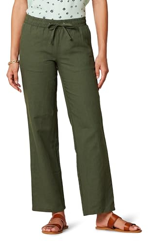 Amazon Essentials Pantaloni A Gamba Larga con Coulisse in Misto Lino vestibilità Comoda Donna, Verde Oliva Scuro, XXL