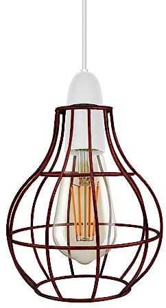Vintage-Lampenschirm aus Metall, Retro, geometrisch, industriell, Drahtkäfig, Lampenschirm, Lichtschutzkäfig (Rustic Red)