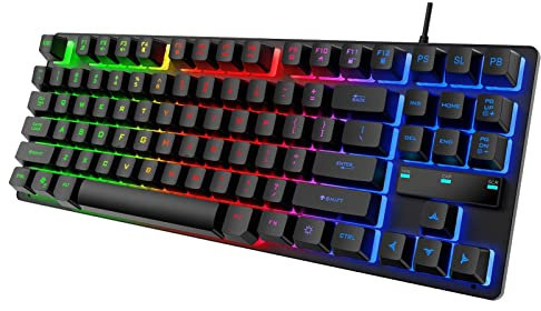 Goshyda Clavier Mécanique, Clavier de Jeu Filaire USB à 87 Touches LED, Claviers PC Portables Légers à Deux Couleurs à Déclenchement Sensible, pour Ordinateur Portable de Bureau Gamer(Le Noir)