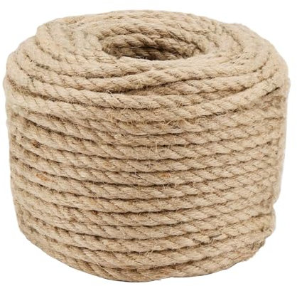 HAKZEON 8mm Jute Rope, 50 m 4-ply Natural Manila Rope, Strong Hemp Rope for Gardening, Camping, Decorating, Bundling