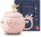 ZMHQLPDZ Lustige Geschenktasse für Frauen, 450 ml, niedliche Astronauten-Tasse mit Deckel und Löffel, Kawaii-Tasse für Kaffee, Tee und Milch, Geschenkbox-Paket (rosa)