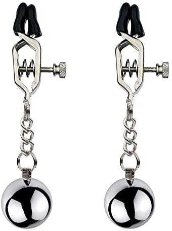 Edelstahl 1 Paar Nippelklemmen Brustwarzen Klemmen Nippel Stretcher | SM Sexy Nippel Clamps Set mit Gewicht Kugeln Klitoris Schamlippen Brust Clip Bondage Erotik Sex Toys Für Frauen(E)