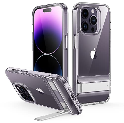 ESR für iPhone 14 Pro Max Hülle, Metall Hülle mit Ständer, 3 Standmodi Case, Militärnorm Sturzschutz Handyhülle, unterstützt kabelloses Aufladen, dünne Rückseite mit patentiertem Ständer, Klar