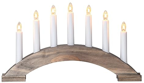EGLO Lichterbogen Weihnachten mit 7 Kerzen, Fensterleuchter gebogen aus Holz in Braun, Schwibbogen Kabel, Weihnachtsbeleuchtung Fenster, E10 Fassung, warmweiß, 410451