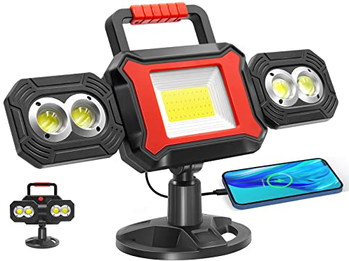 SYLSTAR Projecteur LED Rechargeable 25W, 2700LM COB Lampe Chantier avec Magnetique et Batterie Externe Fonction, Projecteur LED Chantier Portable Etanche pour Chantier, Garage, Atelier