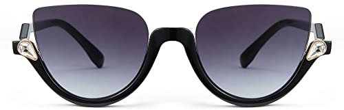 Cyxus Sonnenbrille Halb-randlos im Retro-Stil Vintage Unisex Brille UV 400 für Fahren Angeln Reisen (Schwarz)