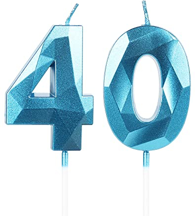 Yiran Geburtstagskerzen Zahlen 40, 5cm 3D Blau Geburtstagskerzen, Kerzen Geburtstag, Geburtstag Kerzen, Tortendeko Geburtstag, Kuchendeko Geburtstag, Geburtstagskerzen für Geburtstagsdeko, Nummer 40