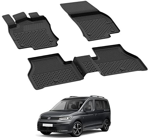 Auto Fußmatten Kompatibel mit VW Caddy 2020-2024 Geruchlos 4.5D Passform Allwetter Automatten 5 Teilige | Antirutschmatte Hoher Rand Gummimatten Schwarz Fussmatten Vorne Hinten Autoteppich