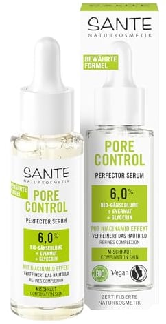 SANTE Naturkosmetik Serum mit Bio-Gänseblume und Niacinamid-Effekt, Gesichtsserum für einen ebenmäßigen Teint und verfeinerte Poren, Pore Control Perfector Serum, 30 ml