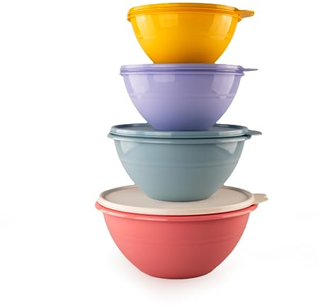 Tupperware Wunderschüssel 2,4L Rosa + 1,75L Rauchblau + 1,1L Flieder + 775ml orange Rührschüssel Schüssel + Kiwilöffel Grün