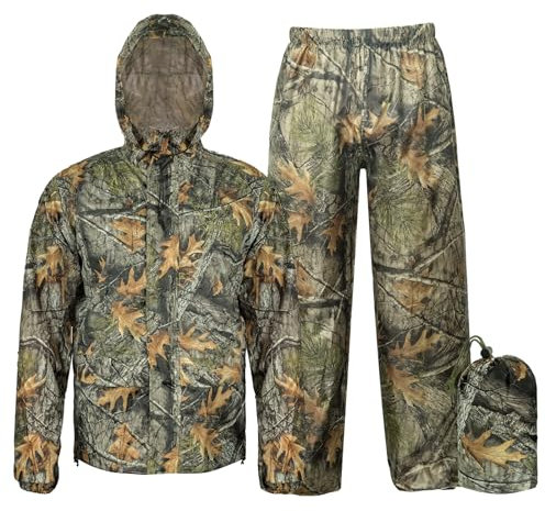 Tongcamo Regenanzüge für Männer Wasserdichtes Regenzeug Erwachsene Regenjacke Hose Atmungsaktiv Leichter Regenmantel Kapuze Jagd Tarnmuster