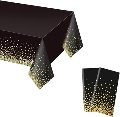 YXHZVON 2 Stück Dot Tischdecken, Schwarz Gold Konfetti Party Tischdecken Rechteckige wasserdichte Einweg Tischdecken für Party Picknick Geburtstag Jubiläum (137 x 274cm)