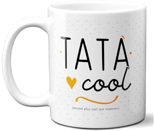 DECOHO Mug pour Tata Cool - Cadeau pour Tatie - Tasse cadeau Anniversaire ou Noël - 33 cL, Céramique - Imprimé en France