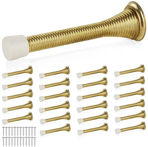 LDHHYH 24PCS Gold Spring Door Stop, 85mm Wall Mounted Metal Spring Door Stopper Skirting with Screws and Base Plate
