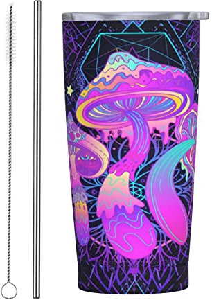 Bicchiere isolato Trippy Magic Mushrooms Sacred Psychedelic Mystic 20 OZ con coperchi e cannuccia Tazza sottovuoto in acciaio inossidabile Caffè Acqua Tazza da viaggio a tenuta stagna per casa Uffic
