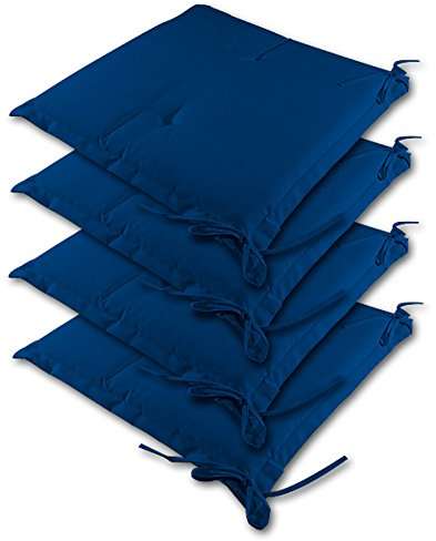 DETEX® Sitzkissen Stuhl 4er Set Wasserabweisend 45x40cm Befestigungsriemen Waschbar Reißfest Stuhlkissen Sitzauflage Sitzpolster Gartenstuhl Blau
