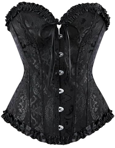 LSFYSZD Women's Lace Up Boned Overbust Corset Bustier Lingerie Bodyshaper Top Plus Size (Black, XL)