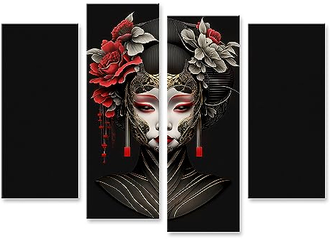 islandburner Prime Bild auf Leinwand Roboter Cyborg Geisha Weiße Maske Verziert Schwarz Gold Muster Rote Bl Bilder Wandbilder Poster