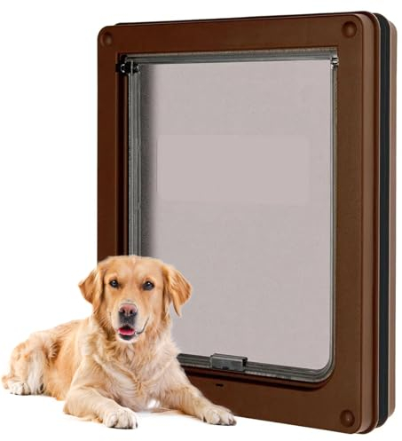 RUYICZB Hundeklappe Für Große Hunde, Wetterfeste Pet Door Für Katzen Und Hunde, Haltbare Katzenklappe, Snap-In Schließplatte Inklusive, Geeignet Für Innen- Und Außentüren,Braun,L