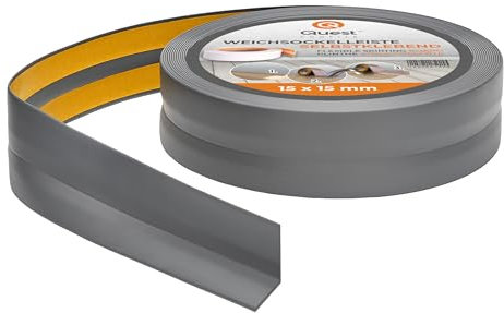 Battiscopa Morbido Adesivo | 15 mm x 15 mm | 10 Metri | Striscia di Chiusura Nastro Sigillante Per il Bagno Per la Cucina PVC Flessibile Stretto Decorativo Grigio scuro