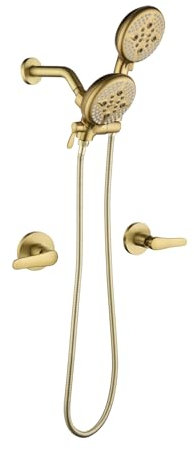 Duschsystem mit 2 Griffen, komplettes 2-in-1-Dusch-Kombi-Set mit Handbrausekopf, Duschverkleidungsset, Duscharmaturen, Dusche Zubehör, gebürstetes Gold, L859-3