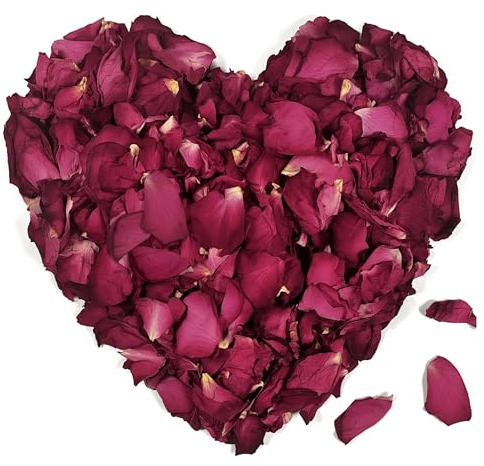 HXJDAM 250g-Pétales de Roses séchées Naturelles Vraies Fleurs séchées Rouges pour Bain de Pieds, Spa, Papier de Couleur de Mariage, Rendez - Vous DIY, Demande en Mariage