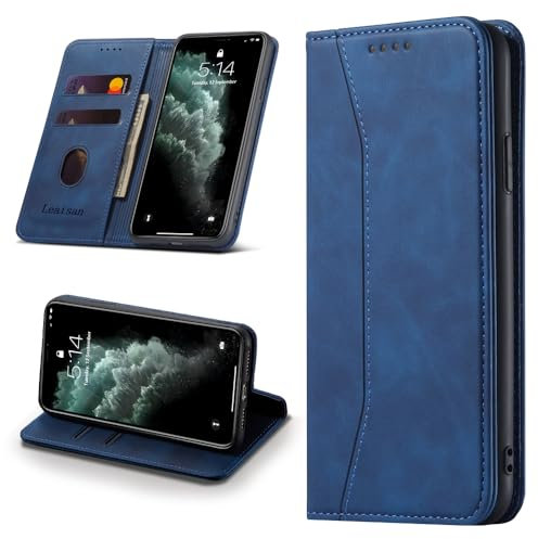 Leaisan Handyhülle für iPhone 11 Pro Hülle Premium Leder Flip Klappbare Stoßfeste Magnetische [Standfunktion] [Kartenfächern] Schutzhülle für iPhone 11 Pro 5,8 Zoll Tasche - Blau