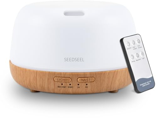 SEEDSEEL 300ML Essential Oil Diffuser with 7-Color LED Lights and Remote Control, Modern Minimalist Design, High-Efficiency Ultrasonic Mist Aromatherapy Diffuser for Home