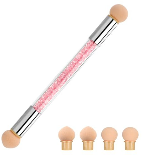Dimeho Nail Sponges for Ombre, 4 Pcs in 1 Set Double-Head Ombre Nail Art Brush for Gel Nails Gradient Sponge Pen with 4 Pcs Replacement Sponge Head for DIY French Tip Manicure Tools