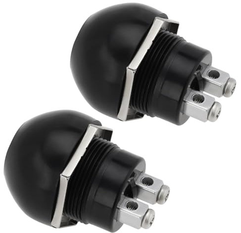 EMSea 2 Botones Pulsadores Momentáneos Impermeables de 12 V Botón de Bocina ABS CC de 12-24 V 10 A 2 Contactos Interruptor Impermeable para Uso en Motocicletas Automotrices Color Negro