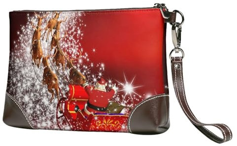 FLYIFE Damen-Clutch, mit Weihnachtsmotiv, bedruckt, Leder, mit Reißverschluss, Geldbörse, Handtasche mit Handschlaufe, Schwarz , Einheitsgröße