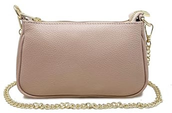 Chicca Borse Borsetta da donna in pelle, borsa a tracolla clutch pochette (Rosa Cipria)