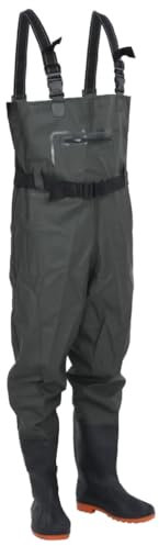 vidaXL Wader con Stivali e Cintura Verde Scuro Taglia 41, wader con stivali, stivali alti fino al petto, stivali per la pesca, pantaloni da pesca
