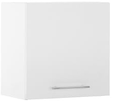 möbelando Hängeschrank >LAUNDREEZY< Weiß 50x50x31 cm (BxHxT), aus Holzwerkstoff, matt folienbeschichtet, mit Drehtür, beidseitig montierbar, Verstellbarer Einlegeboden, silberfarbener Metallgriff