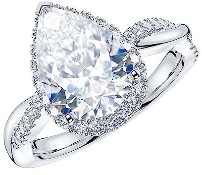 GSZCCZS Sterling Silber Petite Twisted Vine 3CT Tropfen Birnenförmiger echter Moissanit Halo Verlobungsring Versprechensring