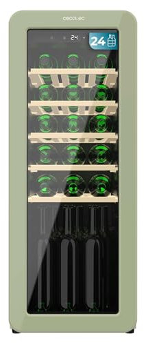 Cecotec Cantinetta 24 Bottiglie Retrò Bolero Grandsommelier Origin 24 Hit Green. Finitura Verde Controllo Led, Temp. 5-20ºC, NoFrost, Ripiani In Legno, Luce Interna, Ventilazione