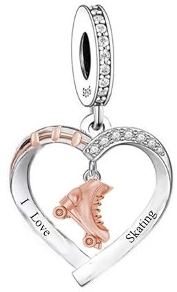 Rollschuh Charm – kompatibel mit Pandora Armband Sport-Anhänger aus 925 Sterling Silber, „I Love Skating“ Dangle