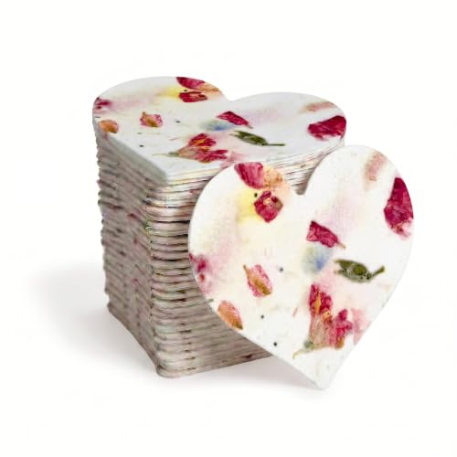 50 etiquetas grandes (2.5 pulgadas de alto x 7.24 cm de ancho), diseño de corazón rosa, papel de semillas, flores silvestres para escribir y plantar, regalo de mamá para cumpleaños, uso para bodas