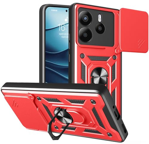 ESHUYI® Funda para Xiaomi Redmi Note 14 4G con Protección de Cámara Cubierta y Soporte de Anillo [Compatible con Soporte Magnético para Coche] Carcasa Grado Militar Anti-caída, Rojo