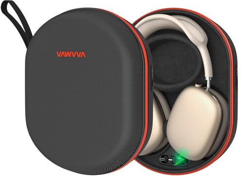 Charging Case for AirPods Max 1 & 2 - Travel Headphone Charger with Magnetic Lightning & USB-C Connectors, Auto Sleep Mode, 5000mAh Battery (Black)