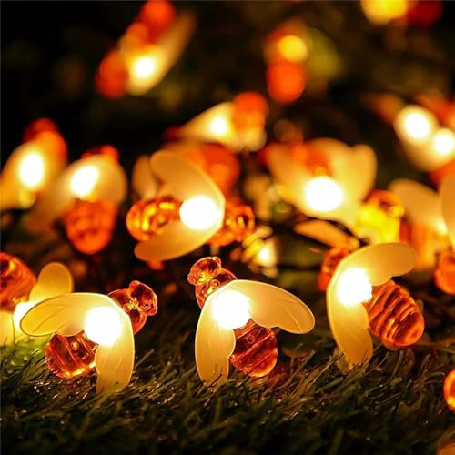 Biene Lichterkette,3M 20LED Lichterkette Bienen batterie,LED Lichterkette für Außen Bienen,Bienen Lichterkette Strom,Lichterkette Bienen Deko für Garten,Blume,Terrasse,Weihnachten,Hochzeiten,Partys