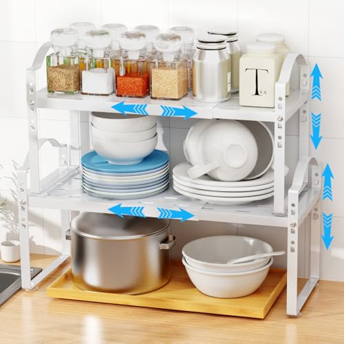 iHomara Küchenschrank Organizer Set aus Metall Stapelbares Gewürzregal mit verstellbaren & erweiterbaren Einsätzen Schrank-Organizer für Küchenschränke & Vorratsregale